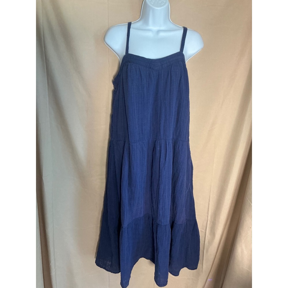 Unbranded Tiered Gauze Sun Dress Womens Navy Blue Good Adjustable Straps Mid